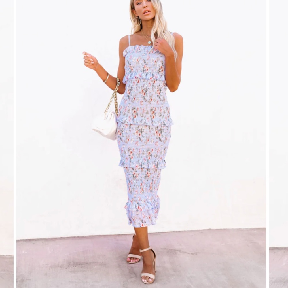 Blue ruffled maxi dress with flowers
